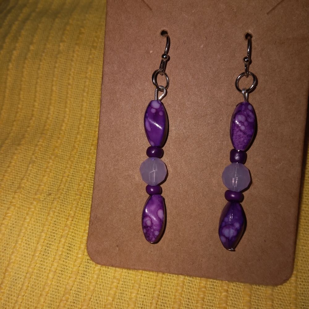 Hand crafted New purple and lilac crystal statement drop earrings with marble